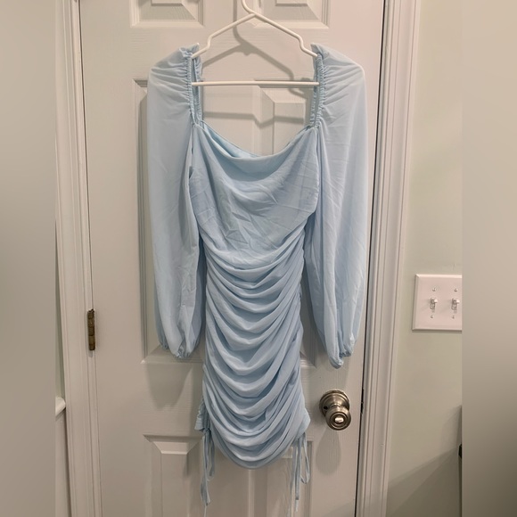 Light blue long sleeve ruched minidress - Picture 3 of 4